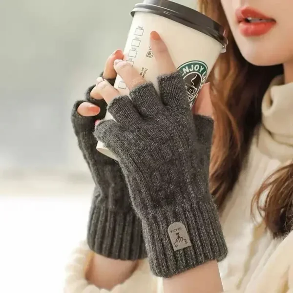 Knitted Thick Thermal Half Finger Gloves Women Men - Image 6