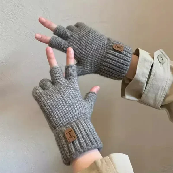 Knitted Thick Thermal Half Finger Gloves Women Men - Image 5